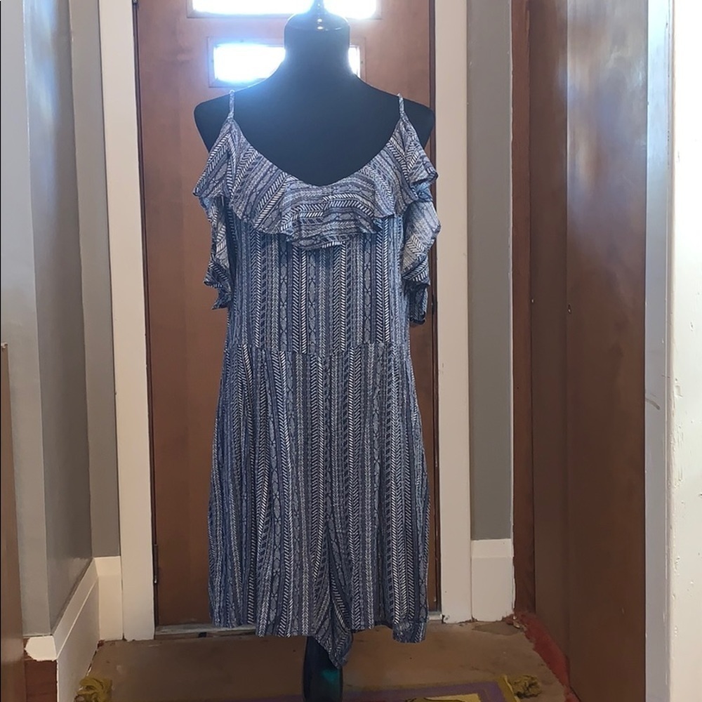Rewind, blue striped challis shorts romper